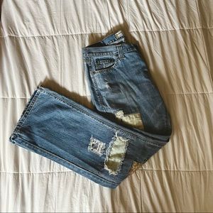 vintage patched up bootcut levi’s jeans